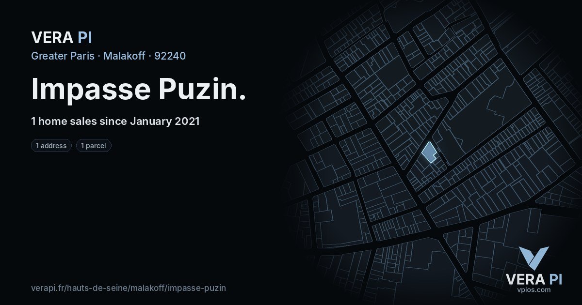 Impasse Puzin, Malakoff at night – every parcel coloured by the prices around it, the street's own parcels lit