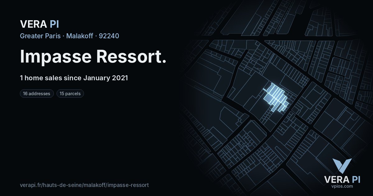 Impasse Ressort, Malakoff at night – every parcel coloured by the prices around it, the street's own parcels lit