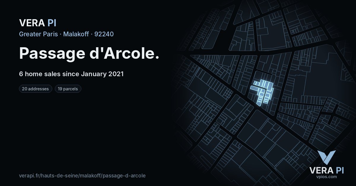 Passage d'Arcole, Malakoff at night – every parcel coloured by the prices around it, the street's own parcels lit