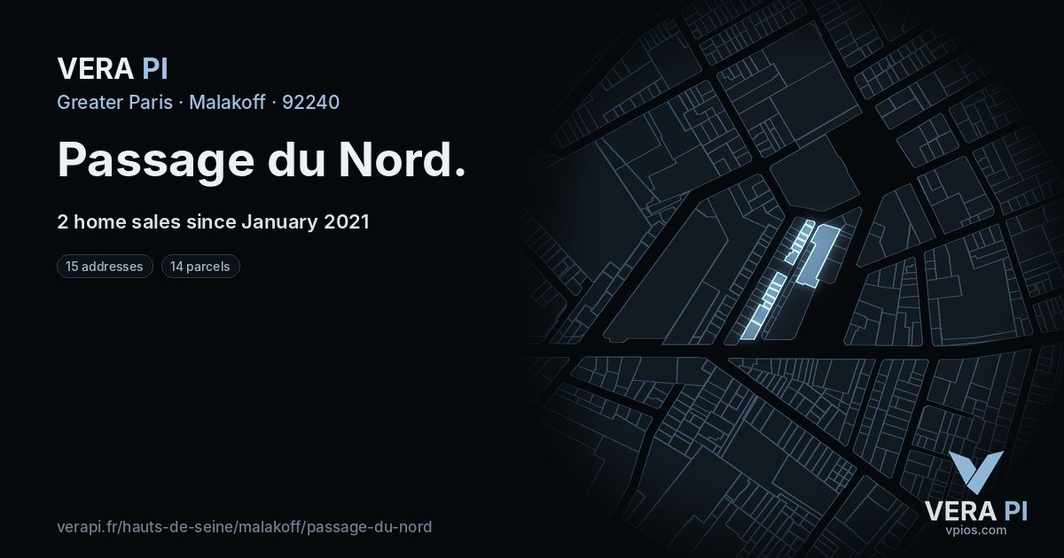 Passage du Nord, Malakoff at night – every parcel coloured by the prices around it, the street's own parcels lit