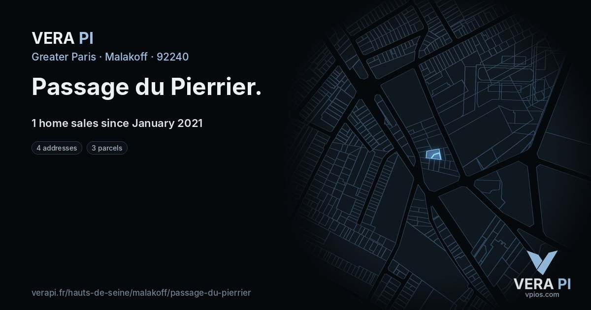 Passage du Pierrier, Malakoff at night – every parcel coloured by the prices around it, the street's own parcels lit