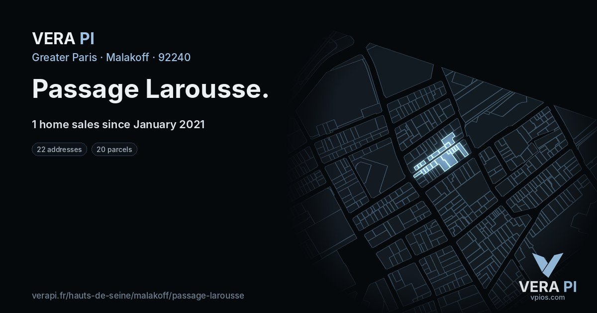 Passage Larousse, Malakoff at night – every parcel coloured by the prices around it, the street's own parcels lit