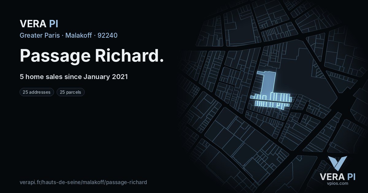 Passage Richard, Malakoff at night – every parcel coloured by the prices around it, the street's own parcels lit