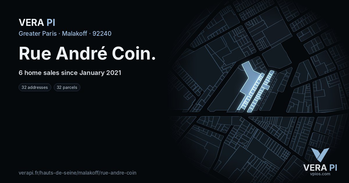 Rue André Coin, Malakoff at night – every parcel coloured by the prices around it, the street's own parcels lit