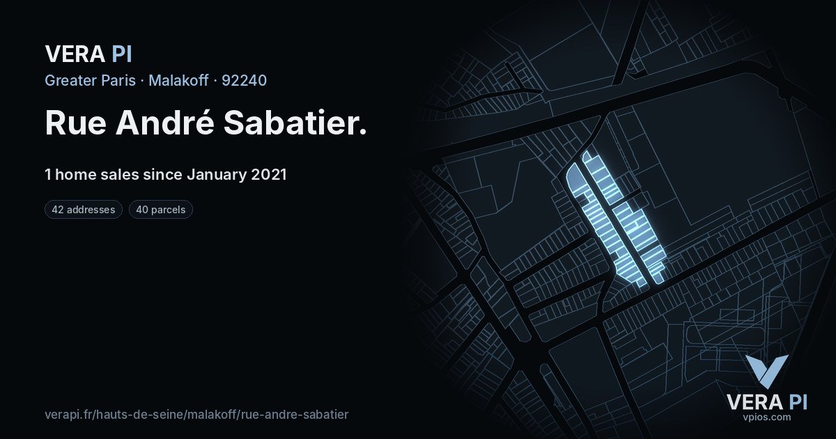 Rue André Sabatier, Malakoff at night – every parcel coloured by the prices around it, the street's own parcels lit