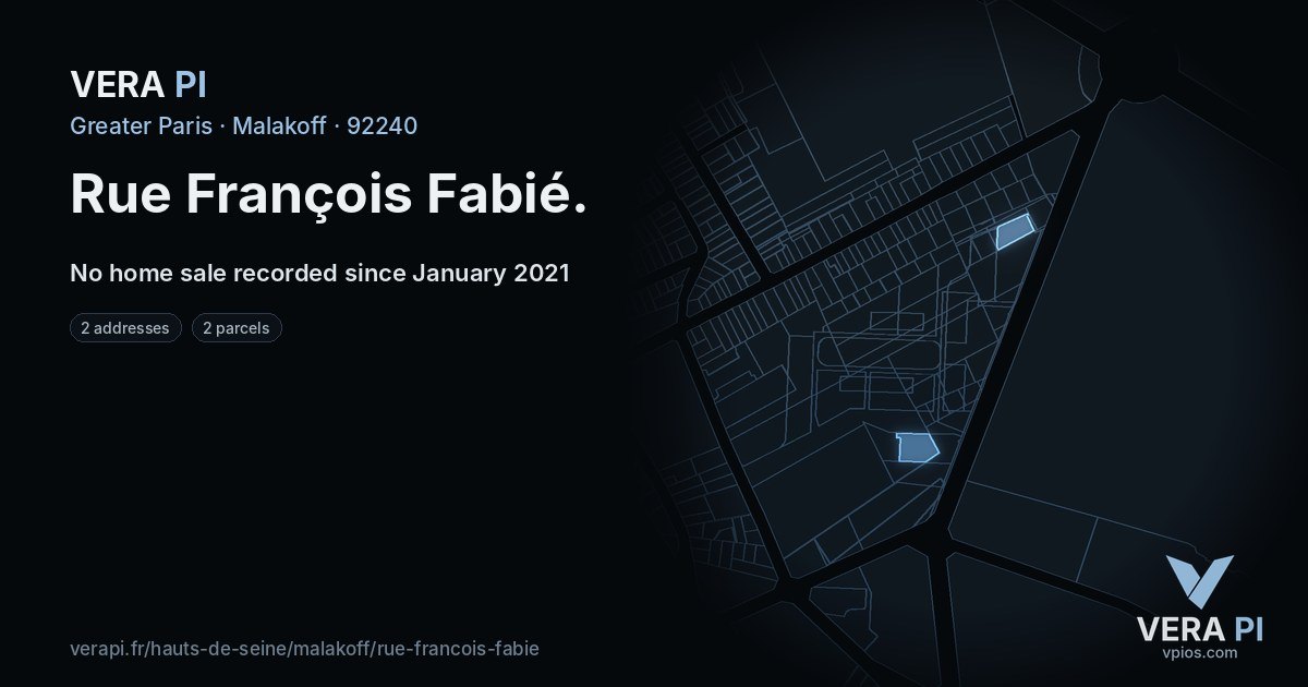 Rue François Fabié, Malakoff at night – every parcel coloured by the prices around it, the street's own parcels lit