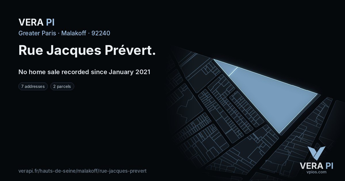 Rue Jacques Prévert, Malakoff at night – every parcel coloured by the prices around it, the street's own parcels lit