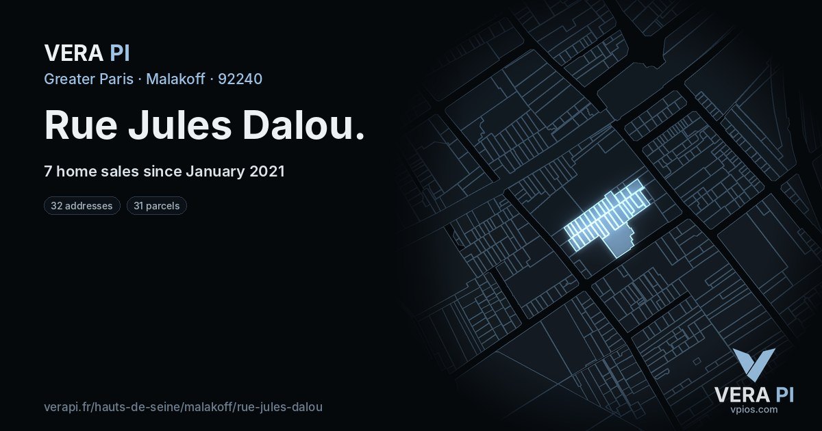Rue Jules Dalou, Malakoff at night – every parcel coloured by the prices around it, the street's own parcels lit