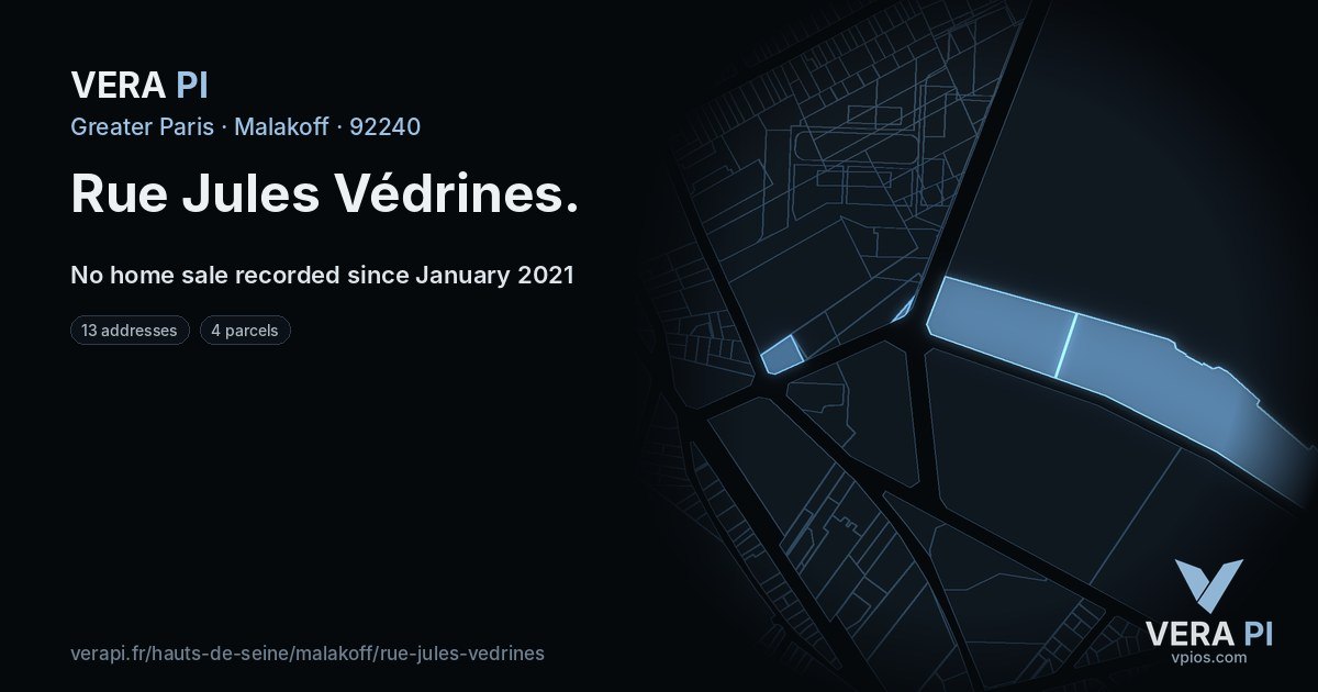 Rue Jules Védrines, Malakoff at night – every parcel coloured by the prices around it, the street's own parcels lit