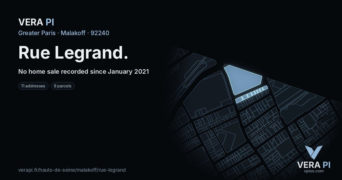 Rue Legrand, Malakoff at night – every parcel coloured by the prices around it, the street's own parcels lit