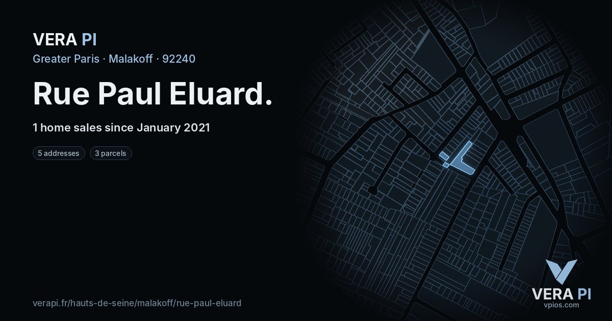 Rue Paul Eluard, Malakoff at night – every parcel coloured by the prices around it, the street's own parcels lit