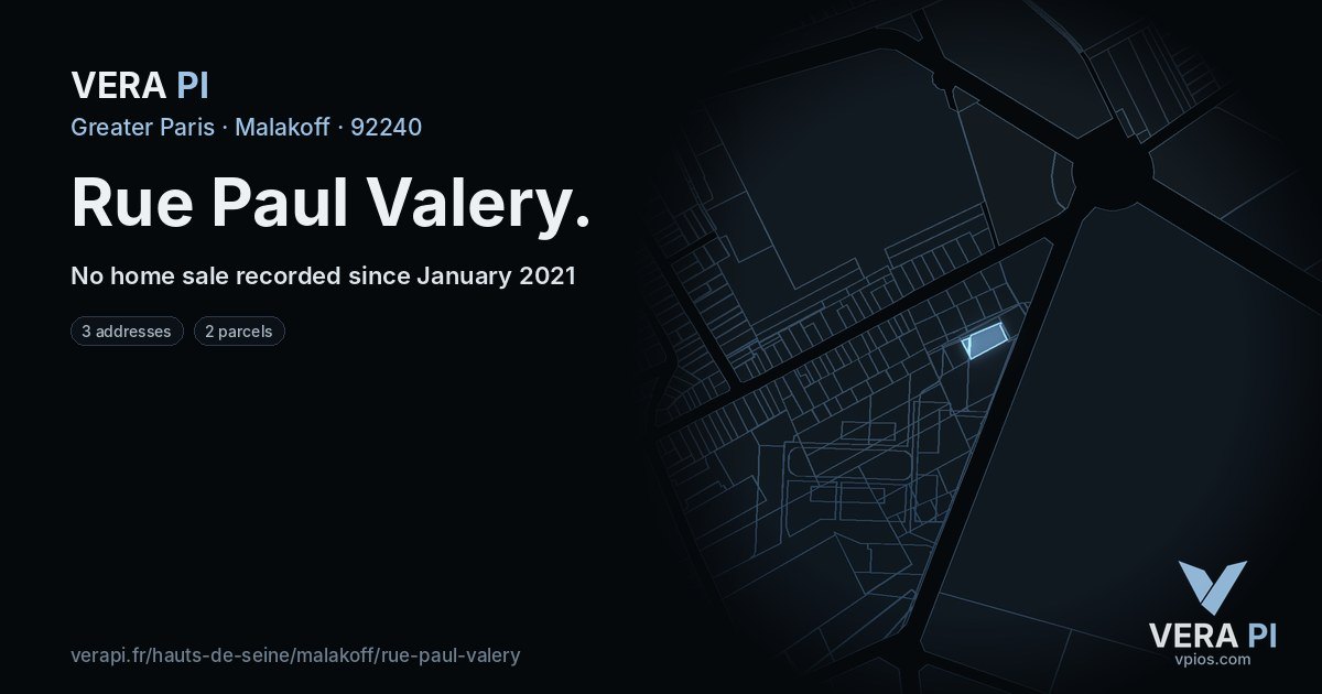 Rue Paul Valery, Malakoff at night – every parcel coloured by the prices around it, the street's own parcels lit
