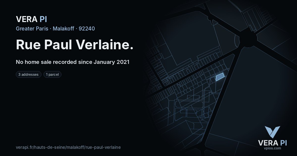 Rue Paul Verlaine, Malakoff at night – every parcel coloured by the prices around it, the street's own parcels lit