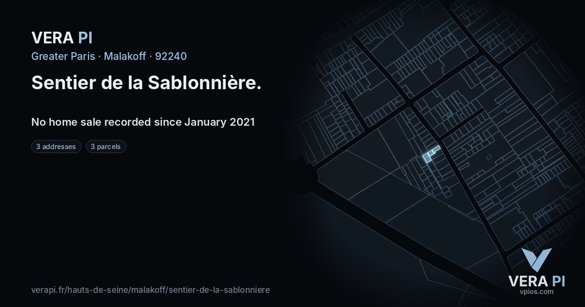 Sentier de la Sablonnière, Malakoff at night – every parcel coloured by the prices around it, the street's own parcels lit