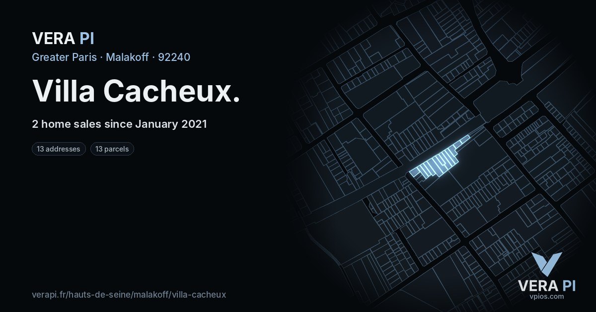 Villa Cacheux, Malakoff at night – every parcel coloured by the prices around it, the street's own parcels lit