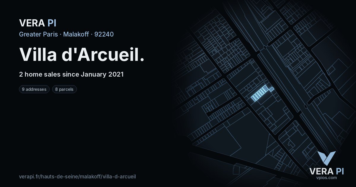 Villa d'Arcueil, Malakoff at night – every parcel coloured by the prices around it, the street's own parcels lit