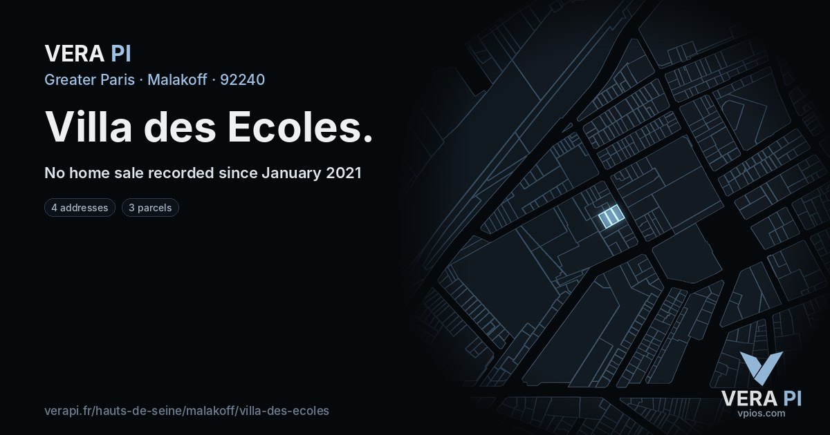 Villa des Ecoles, Malakoff at night – every parcel coloured by the prices around it, the street's own parcels lit