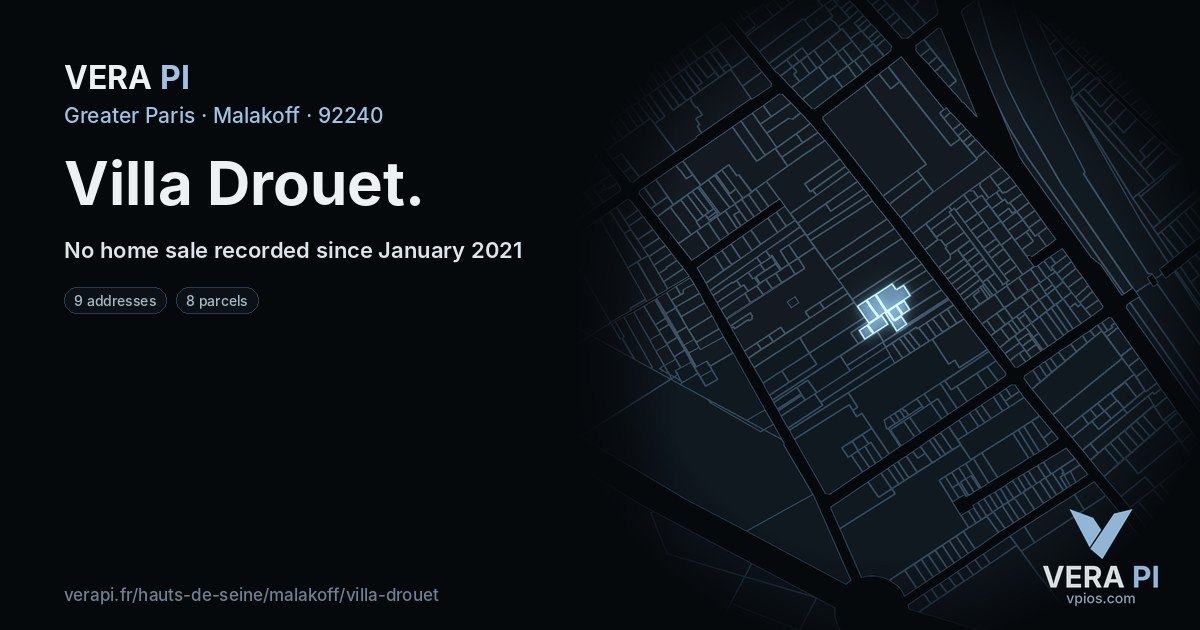 Villa Drouet, Malakoff at night – every parcel coloured by the prices around it, the street's own parcels lit