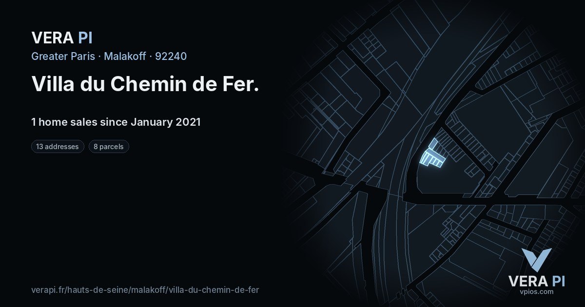Villa du Chemin de Fer, Malakoff at night – every parcel coloured by the prices around it, the street's own parcels lit
