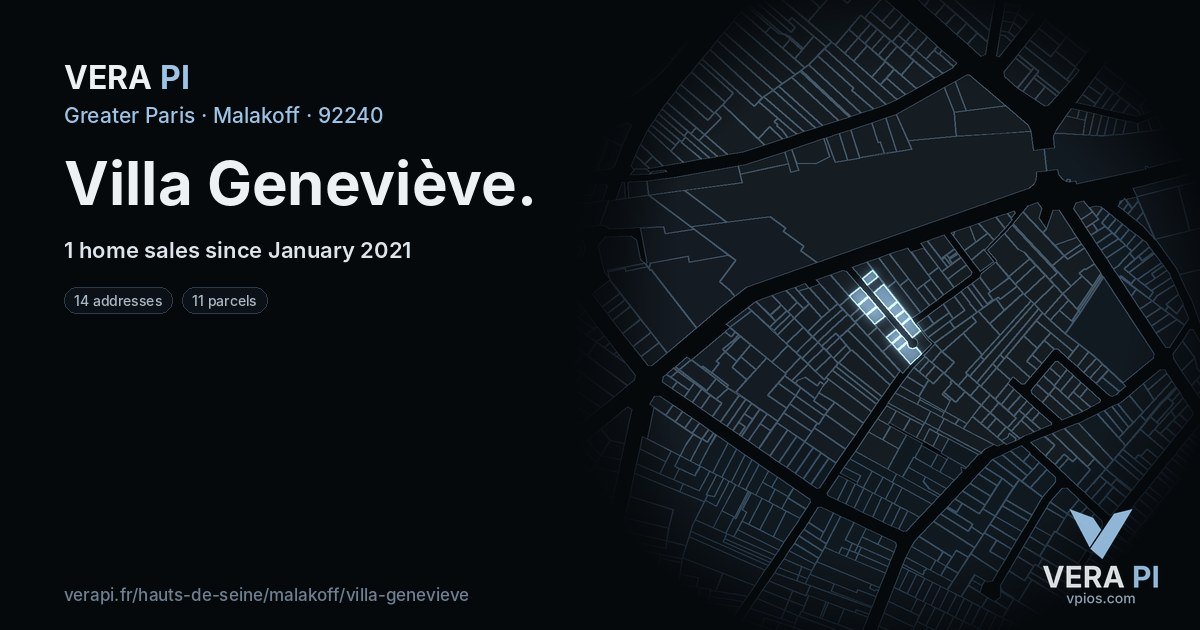 Villa Geneviève, Malakoff at night – every parcel coloured by the prices around it, the street's own parcels lit