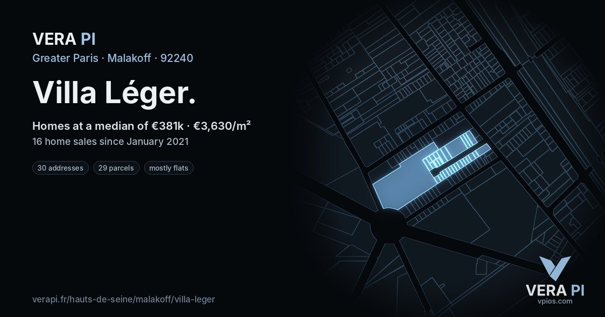 Villa Léger, Malakoff at night – every parcel coloured by the prices around it, the street's own parcels lit