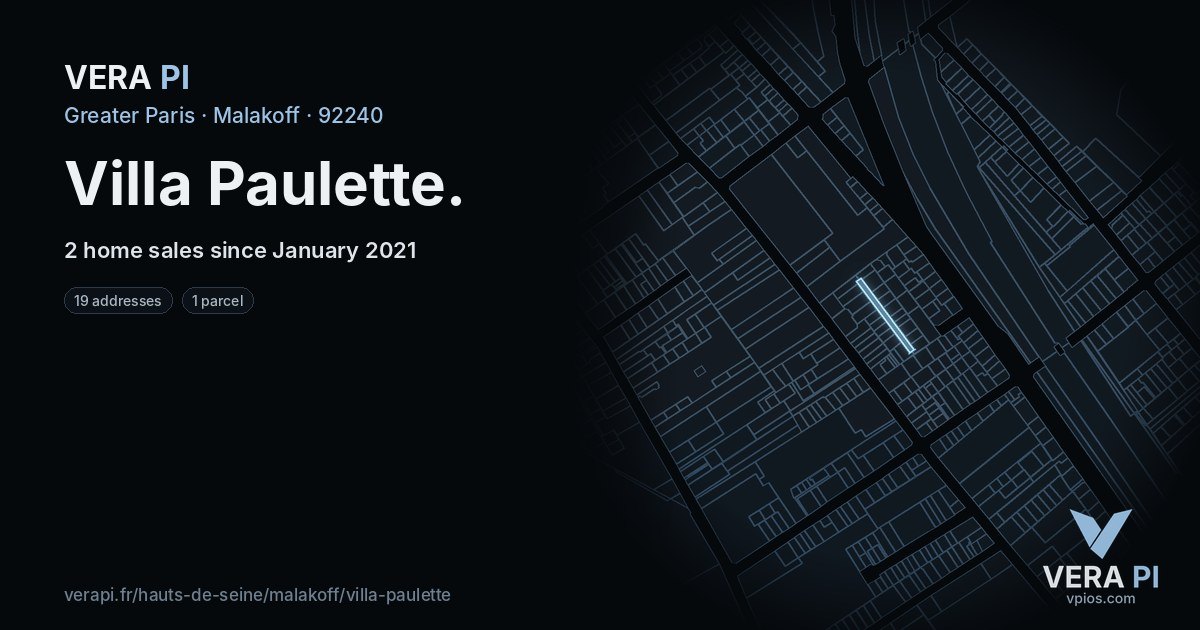 Villa Paulette, Malakoff at night – every parcel coloured by the prices around it, the street's own parcels lit