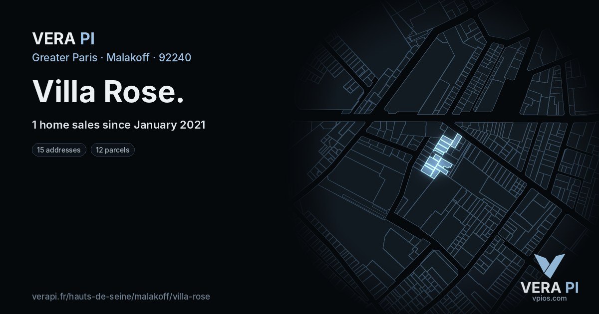 Villa Rose, Malakoff at night – every parcel coloured by the prices around it, the street's own parcels lit