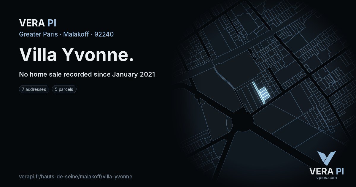 Villa Yvonne, Malakoff at night – every parcel coloured by the prices around it, the street's own parcels lit