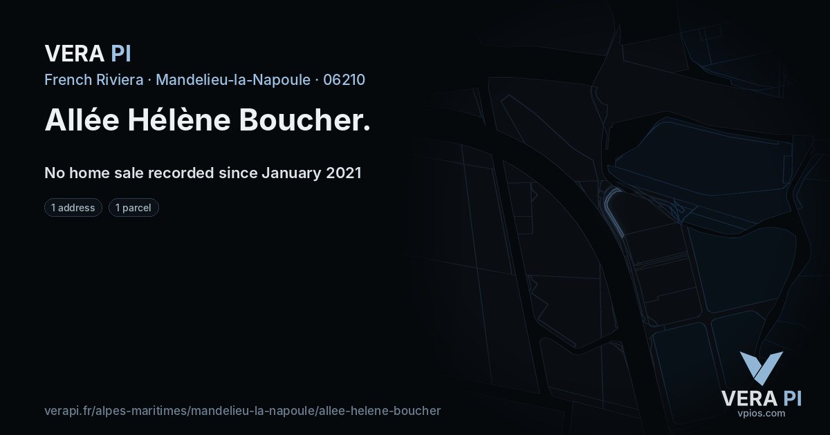 Allée Hélène Boucher, Mandelieu-la-Napoule at night – every parcel coloured by the prices around it, the street's own parcels lit