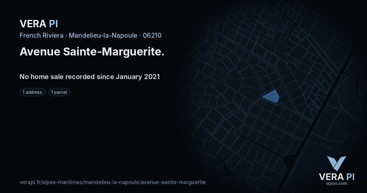 Avenue Sainte-Marguerite, Mandelieu-la-Napoule at night – every parcel coloured by the prices around it, the street's own parcels lit