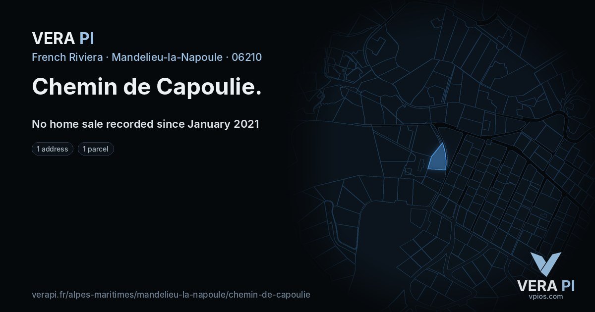 Chemin de Capoulie, Mandelieu-la-Napoule at night – every parcel coloured by the prices around it, the street's own parcels lit