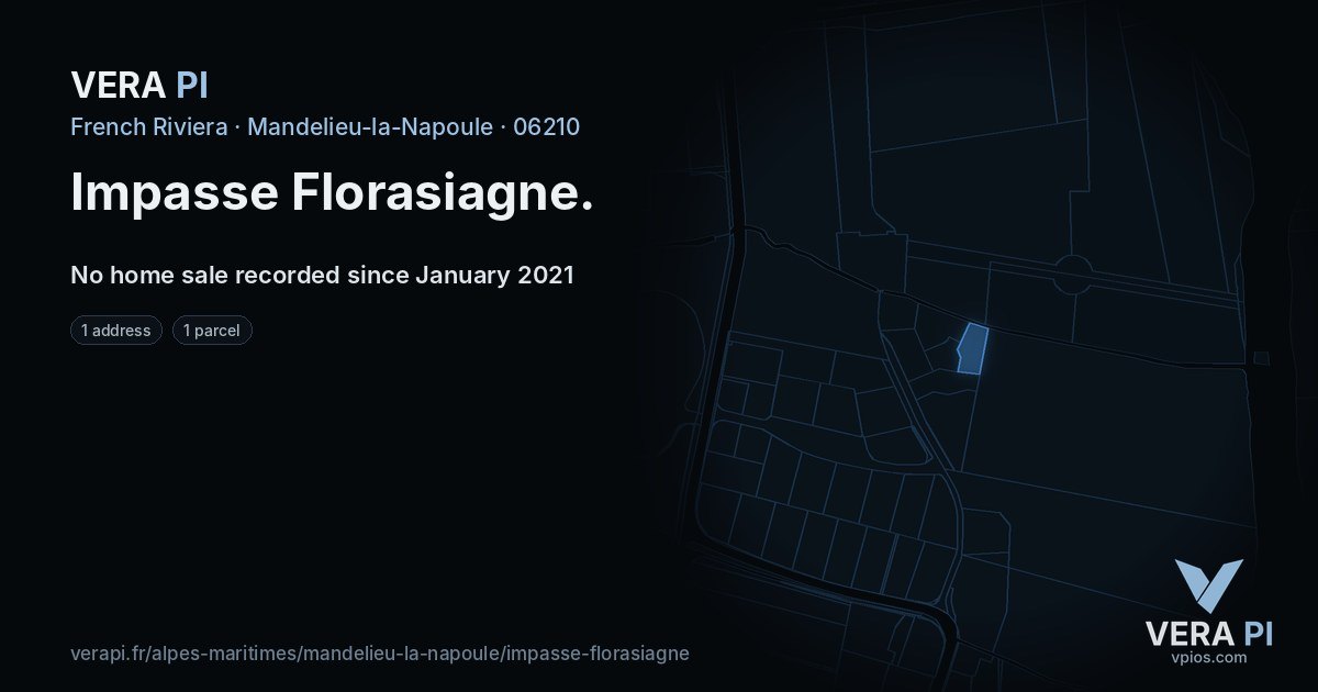 Impasse Florasiagne, Mandelieu-la-Napoule at night – every parcel coloured by the prices around it, the street's own parcels lit