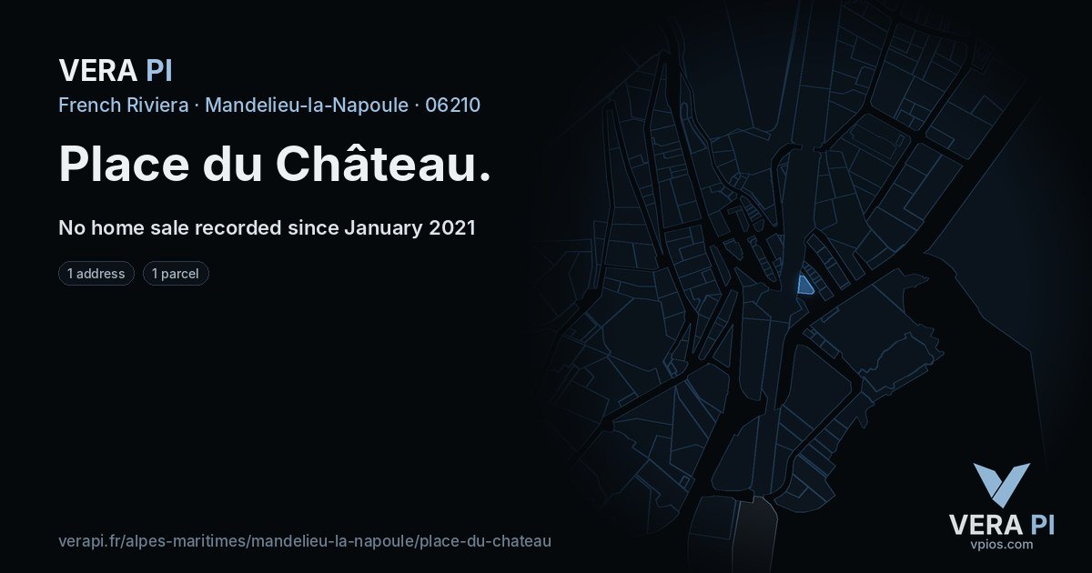 Place du Château, Mandelieu-la-Napoule at night – every parcel coloured by the prices around it, the street's own parcels lit