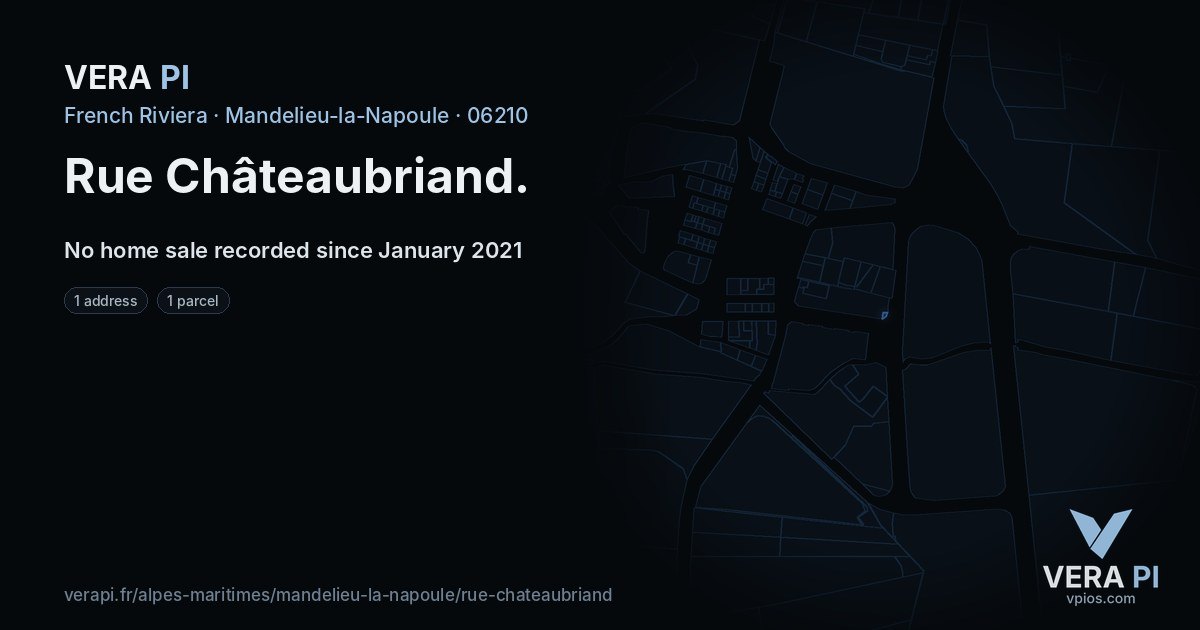 Rue Châteaubriand, Mandelieu-la-Napoule at night – every parcel coloured by the prices around it, the street's own parcels lit