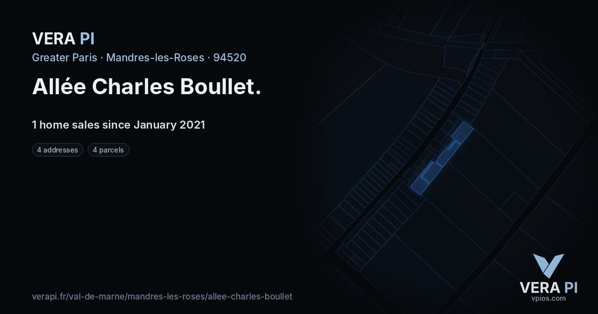 Allée Charles Boullet, Mandres-les-Roses at night – every parcel coloured by the prices around it, the street's own parcels lit