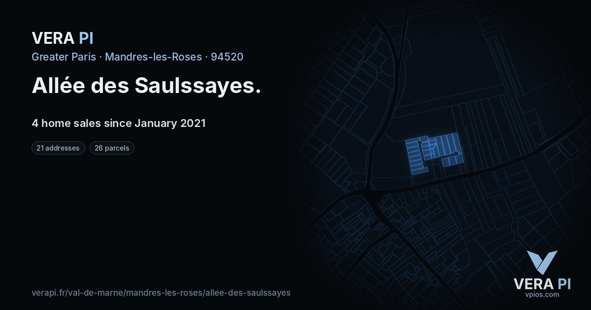 Allée des Saulssayes, Mandres-les-Roses at night – every parcel coloured by the prices around it, the street's own parcels lit