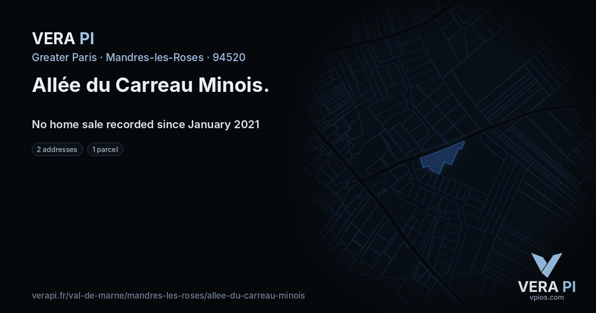 Allée du Carreau Minois, Mandres-les-Roses at night – every parcel coloured by the prices around it, the street's own parcels lit