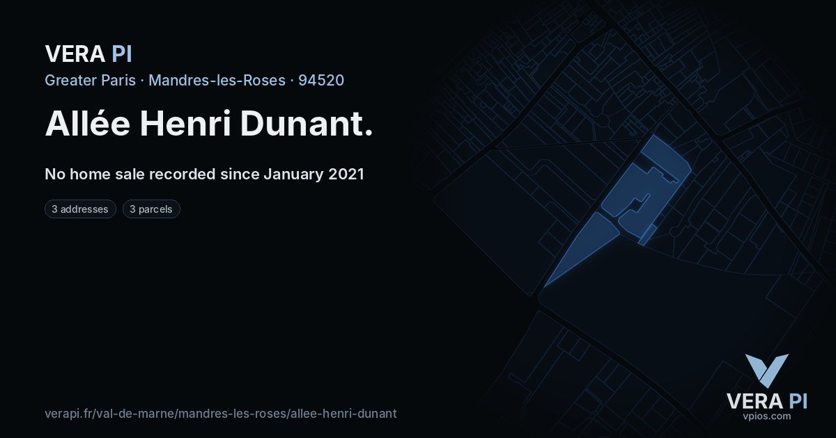 Allée Henri Dunant, Mandres-les-Roses at night – every parcel coloured by the prices around it, the street's own parcels lit