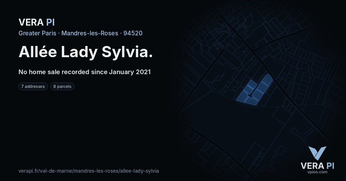 Allée Lady Sylvia, Mandres-les-Roses at night – every parcel coloured by the prices around it, the street's own parcels lit
