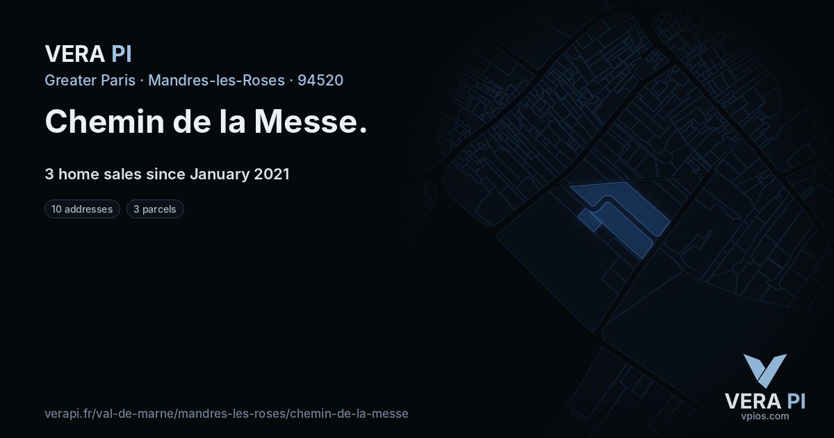 Chemin de la Messe, Mandres-les-Roses at night – every parcel coloured by the prices around it, the street's own parcels lit