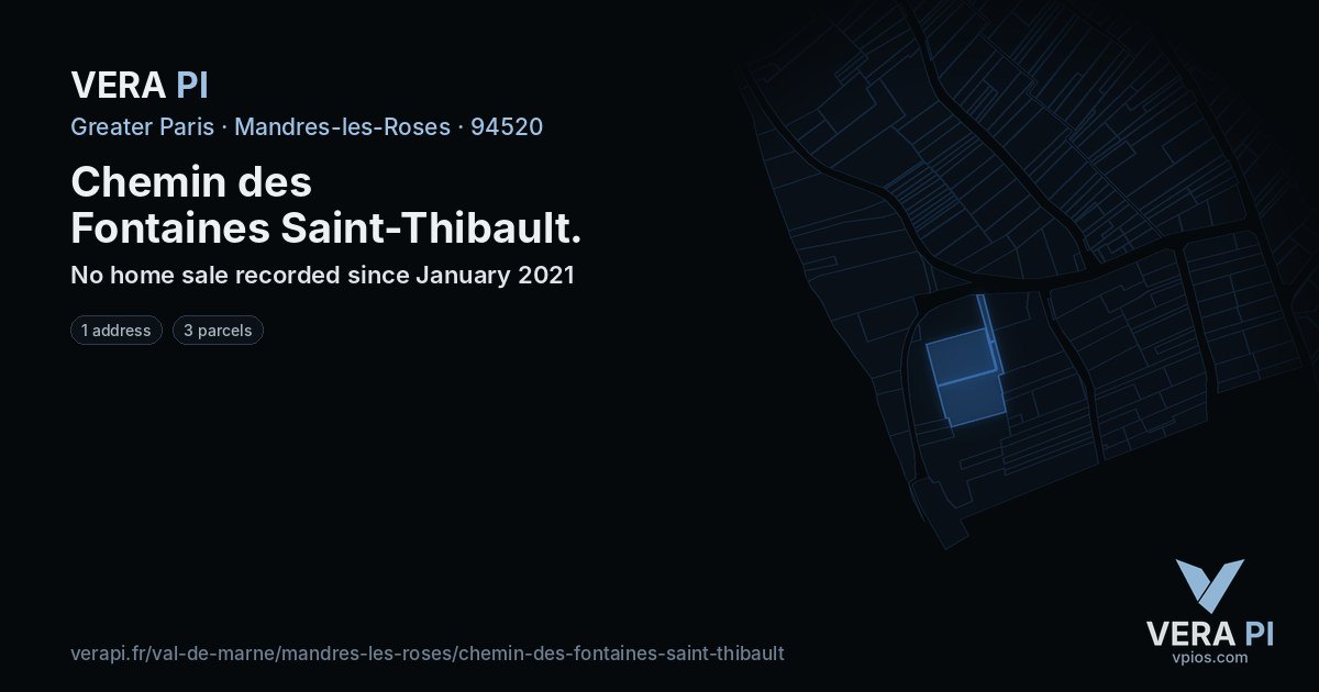 Chemin des Fontaines Saint-Thibault, Mandres-les-Roses at night – every parcel coloured by the prices around it, the street's own parcels lit