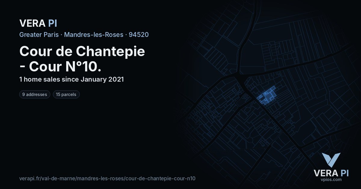 Cour de Chantepie - Cour N°10, Mandres-les-Roses at night – every parcel coloured by the prices around it, the street's own parcels lit