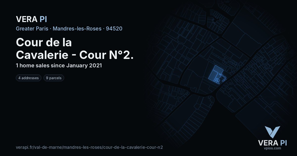 Cour de la Cavalerie - Cour N°2, Mandres-les-Roses at night – every parcel coloured by the prices around it, the street's own parcels lit