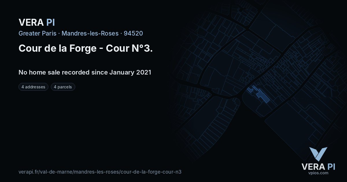 Cour de la Forge - Cour N°3, Mandres-les-Roses at night – every parcel coloured by the prices around it, the street's own parcels lit