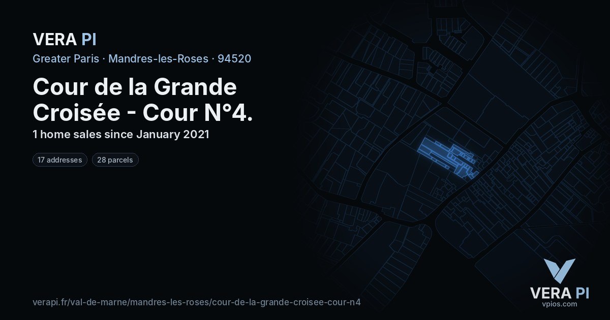 Cour de la Grande Croisée - Cour N°4, Mandres-les-Roses at night – every parcel coloured by the prices around it, the street's own parcels lit