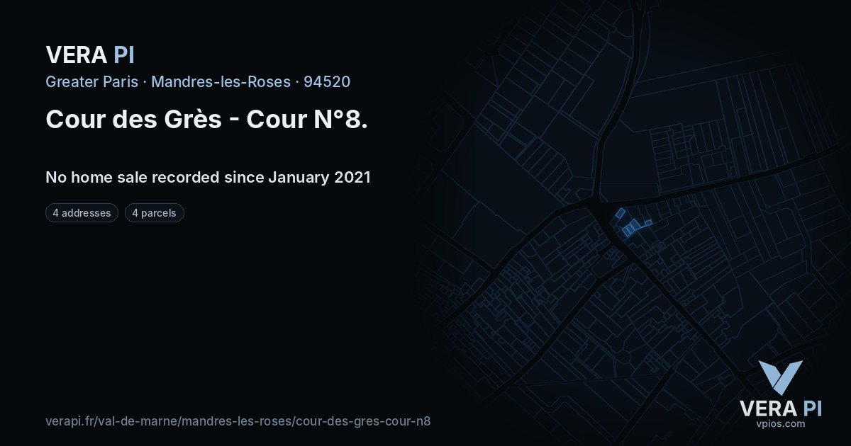 Cour des Grès - Cour N°8, Mandres-les-Roses at night – every parcel coloured by the prices around it, the street's own parcels lit
