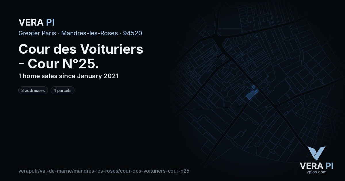 Cour des Voituriers - Cour N°25, Mandres-les-Roses at night – every parcel coloured by the prices around it, the street's own parcels lit