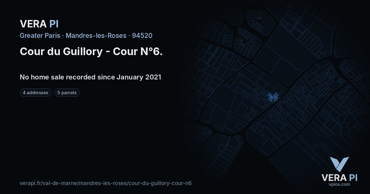 Cour du Guillory - Cour N°6, Mandres-les-Roses at night – every parcel coloured by the prices around it, the street's own parcels lit