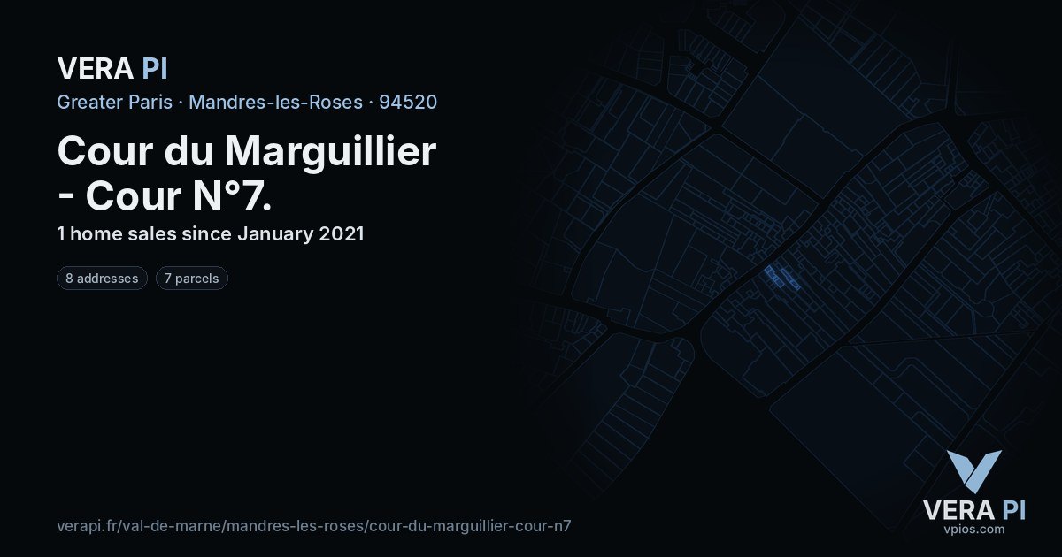 Cour du Marguillier - Cour N°7, Mandres-les-Roses at night – every parcel coloured by the prices around it, the street's own parcels lit