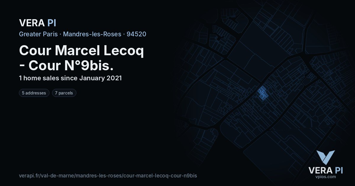 Cour Marcel Lecoq - Cour N°9bis, Mandres-les-Roses at night – every parcel coloured by the prices around it, the street's own parcels lit